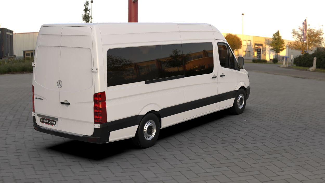 3D визуализация Volkswagen Crafter 2006-2016 гг. Накладка на задний бампер Черный Хром (Omsa, нержавейка) фото 216°