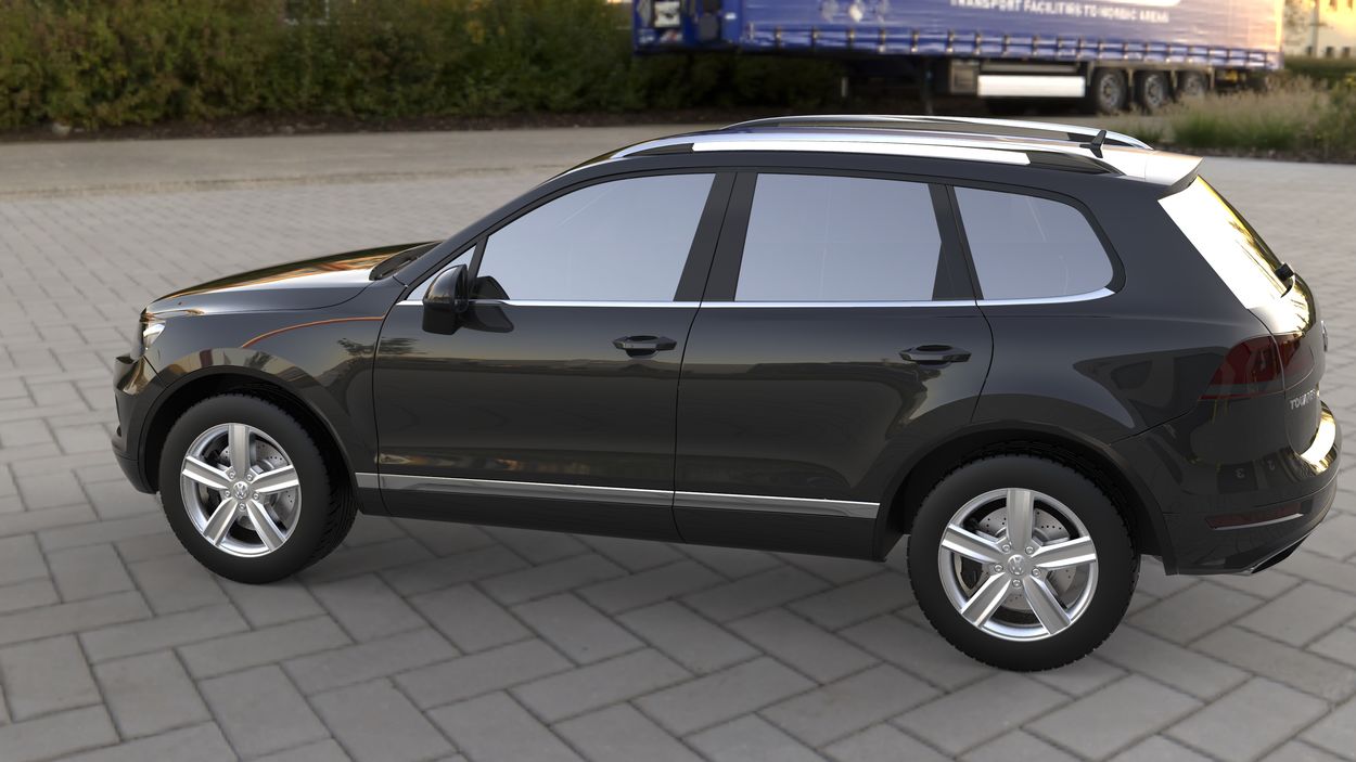 3D визуализация Volkswagen Touareg 2010-2018 гг. Нижний молдинг стекла нержавейка (6 шт) OmsaLine - Итальянская Нержавейка фото 144°