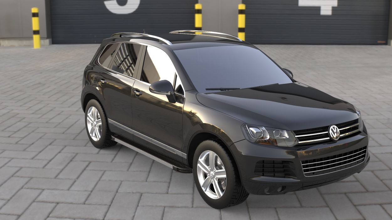 3D визуализация Porsche Cayenne 2003-2010 гг. Боковые Подножки Maya V1 (2 шт., Алюминий) фото 0°