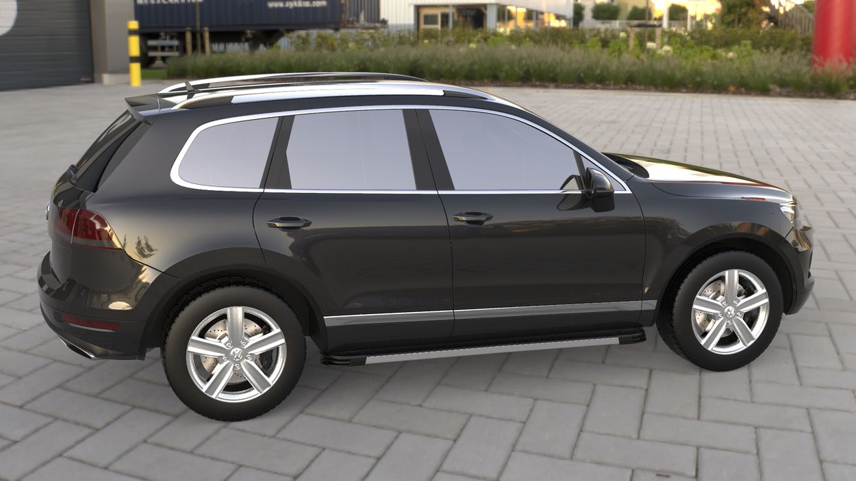 3D визуализация Porsche Cayenne 2003-2010 гг. Боковые Подножки Maya V1 (2 шт., Алюминий) фото 288°