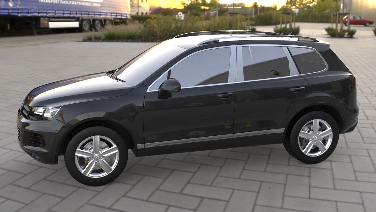 3D визуализация Хром накладки на стійки Volkswagen Touareg 2010↗ (Carmos) фото 180°