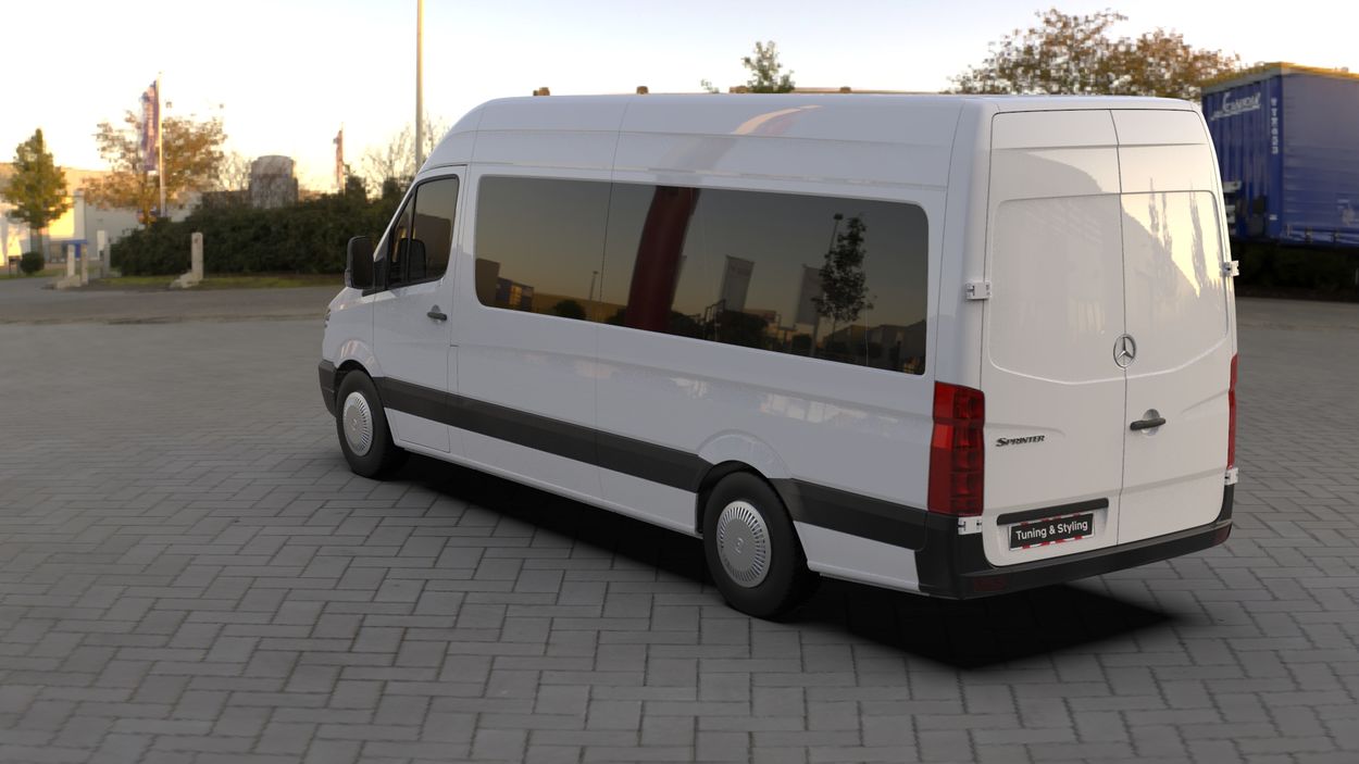 3D визуализация Mercedes Sprinter W907/W910 2018- рр. Ковпаки з нержавійки Пелюстки (1-катковий, 4 шт) фото 180°