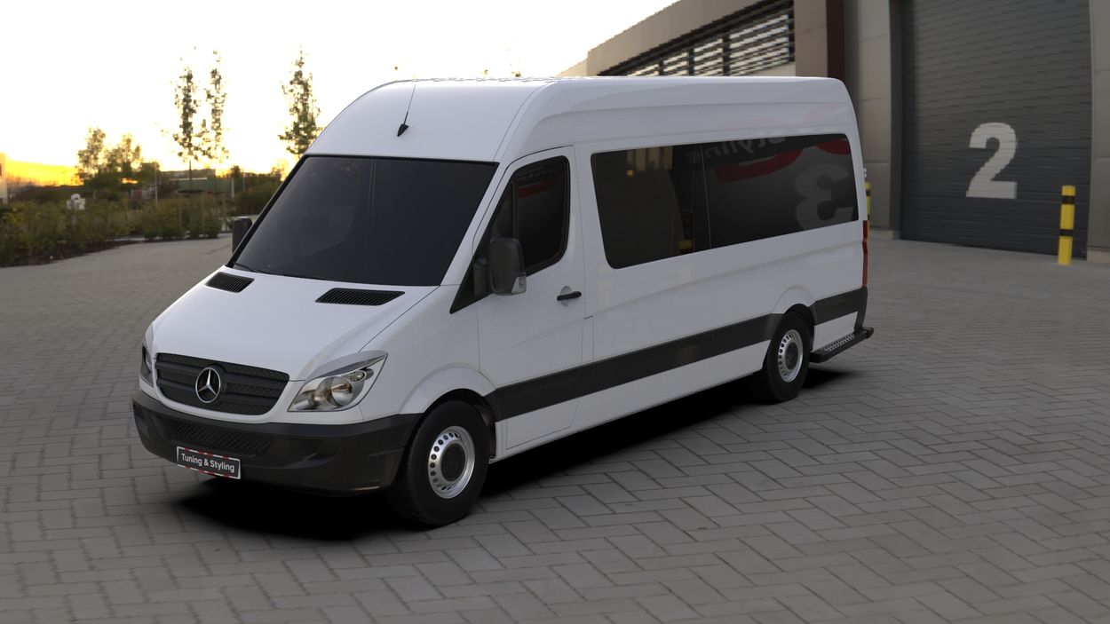 3D визуализация Mercedes Sprinter W906 2006–2018 гг. Реснички на Фары Прямые (черные, ABS, 2006-2013) фото 36°