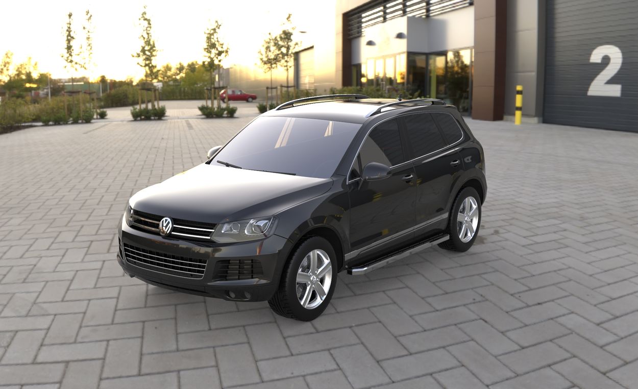 3D визуализация Volkswagen Touareg 2010↗ Боковые пороги оригинальные V1 фото 72°