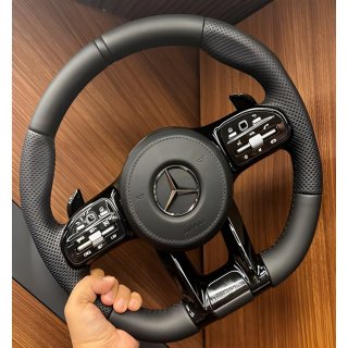 Mercedes CLA C117 2013-2019 рр. Руль AMG 2018-Style (черный + черные кнопки, 3pin)