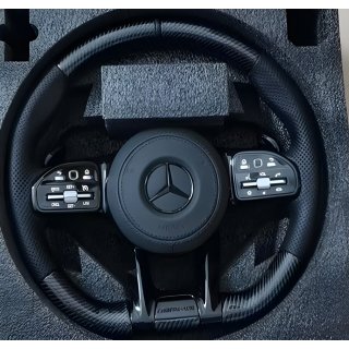 Mercedes CLA C117 2013-2019 рр. Руль AMG 2018-Style (Карбон + черные кнопки, 3pin)