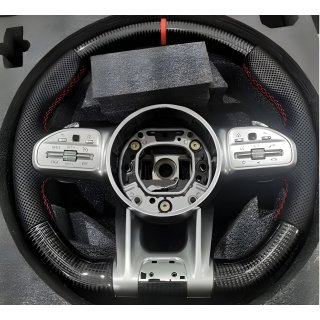 Mercedes CLA C117 2013-2019 рр. Руль AMG 2018-Style (Карбон + красный, 3pin)