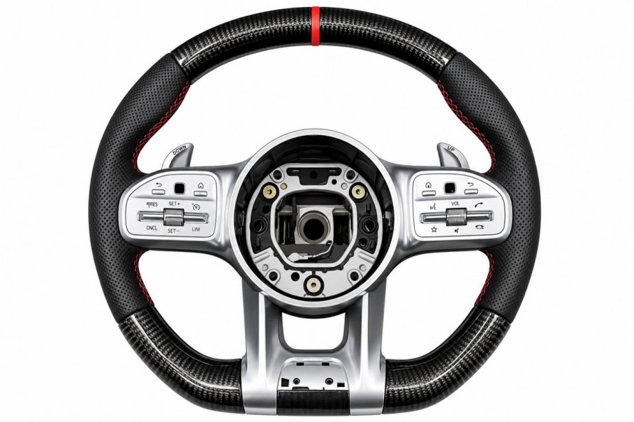 Mercedes EQA 2021– AMG 2018-Style ohjauspyörä (hiilikuitu + punainen, 4-pin) Image